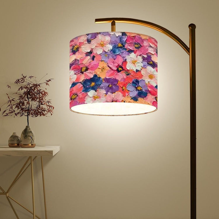 Oil Painting Floral AOP Arc Floor Lamp (Made in USA), Modern Home Lighting Decor