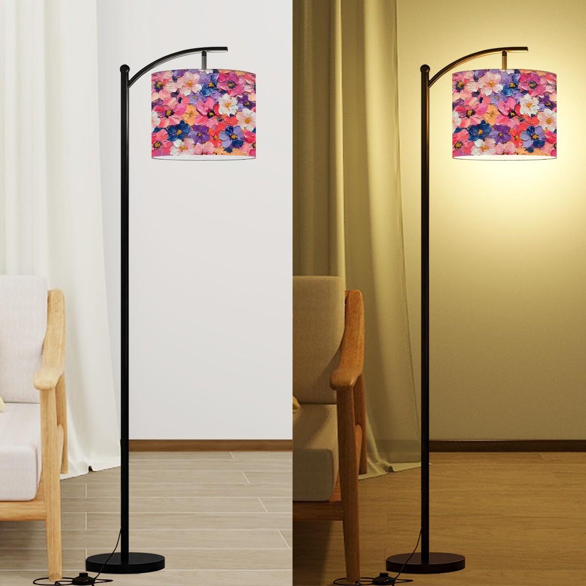 Oil Painting Floral AOP Arc Floor Lamp (Made in USA), Modern Home Lighting Decor