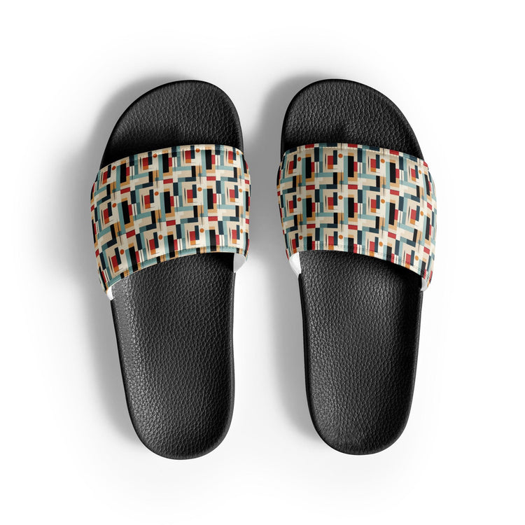 90’s Retro Geometric Slides for Men – Bold Pattern Slide Sandals, Vintage-Inspired Casual Slippers, Trendy Non-Slip Summer Pool Shoes