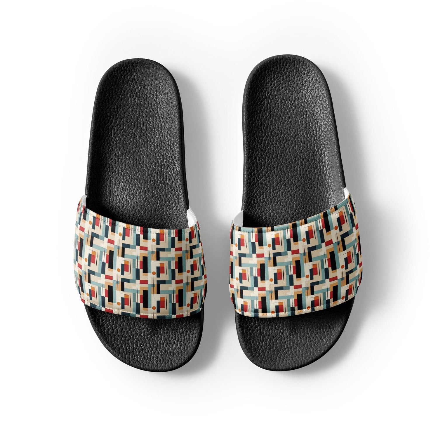 90’s Retro Geometric Slides for Men – Bold Pattern Slide Sandals, Vintage-Inspired Casual Slippers, Trendy Non-Slip Summer Pool Shoes