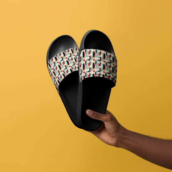 90’s Retro Geometric Slides for Men – Bold Pattern Slide Sandals, Vintage-Inspired Casual Slippers, Trendy Non-Slip Summer Pool Shoes