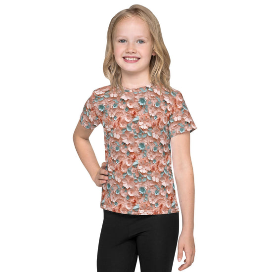3D Floral Print Kids T-Shirt – Spring Crew Neck Tee, Soft Breathable Toddler Top, Cute Bloom Pattern Short Sleeve Shirt for Girls