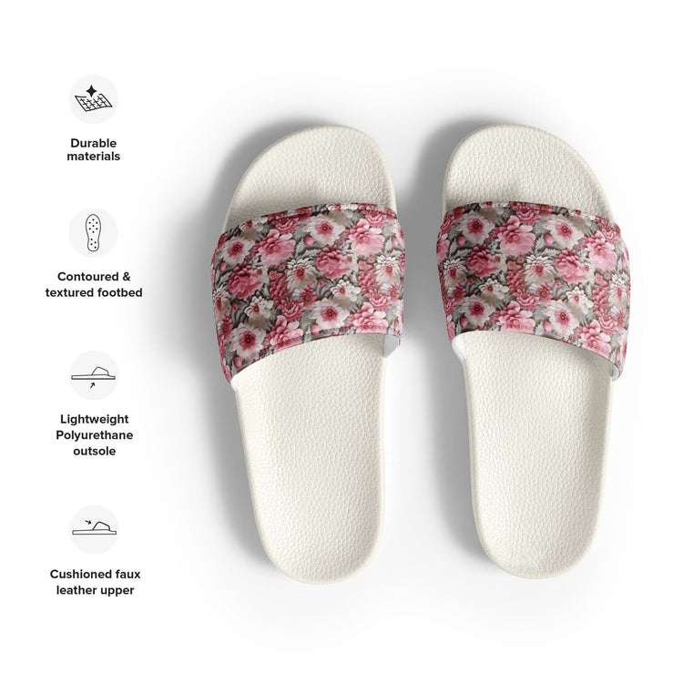 3D Floral Print Women’s Slides | Seamless Pattern Summer Sandals | Comfortable Slide Sandals for Women | Cute Pool Slides | House Slippers
