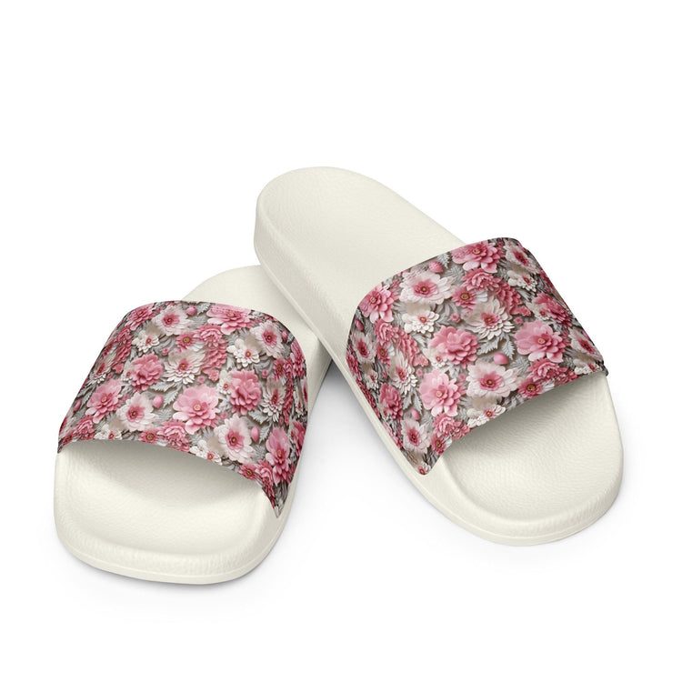 3D Floral Print Women’s Slides | Seamless Pattern Summer Sandals | Comfortable Slide Sandals for Women | Cute Pool Slides | House Slippers