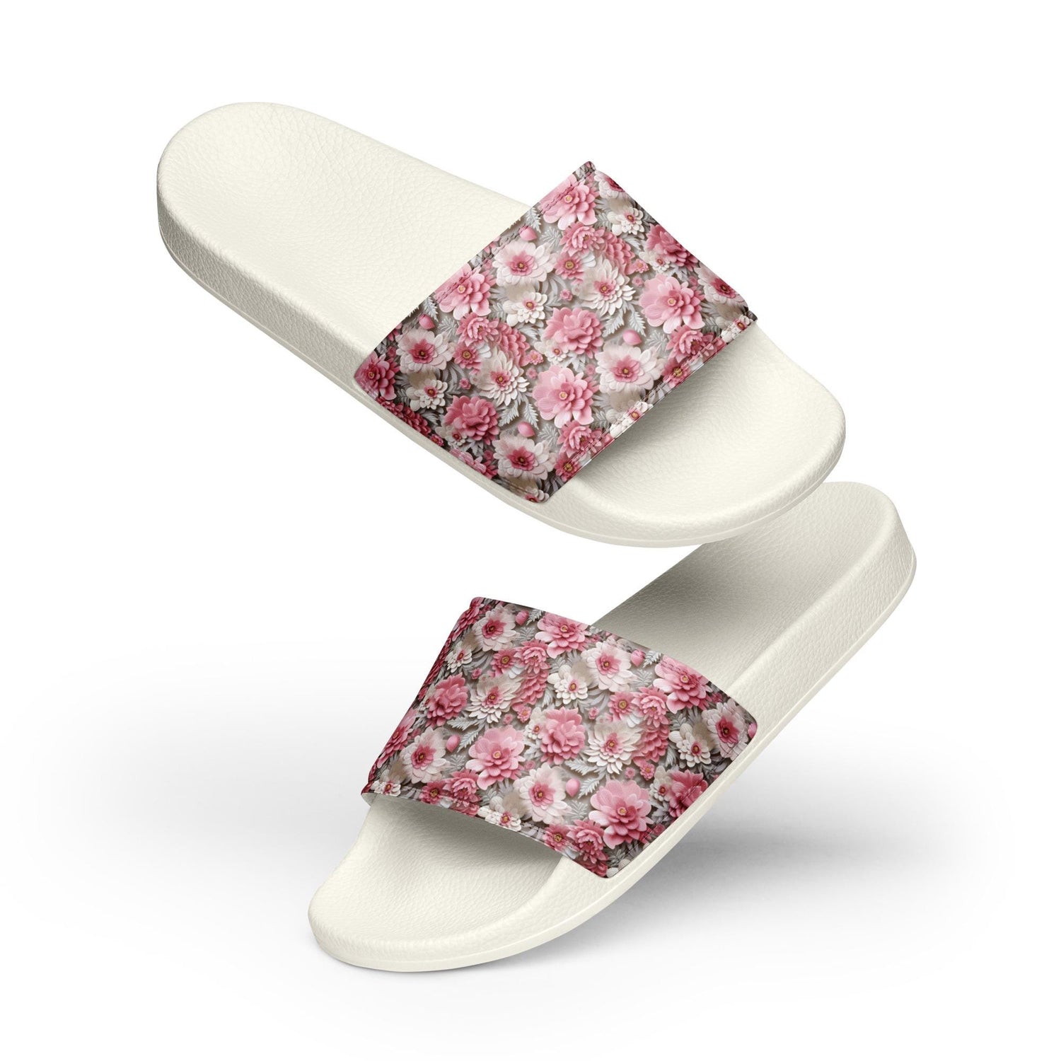 3D Floral Print Women’s Slides | Seamless Pattern Summer Sandals | Comfortable Slide Sandals for Women | Cute Pool Slides | House Slippers