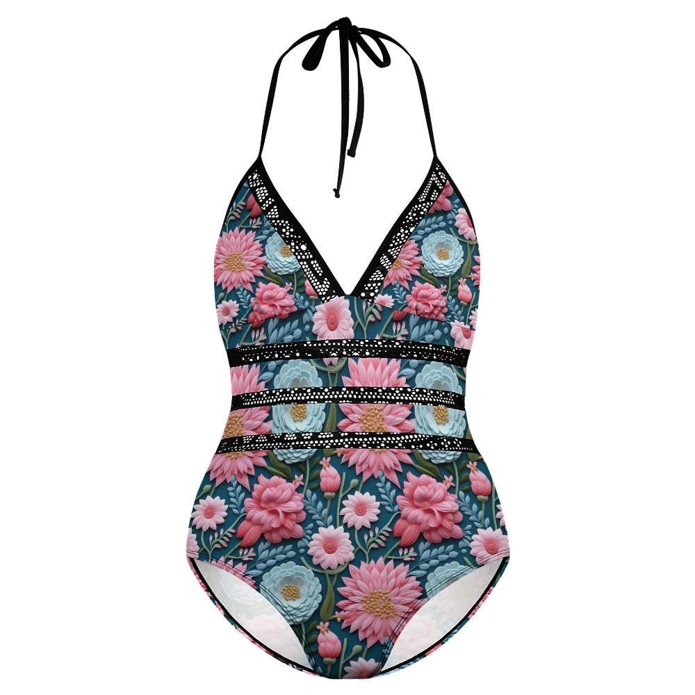 3D Floral Plus Size Bikini – Women’s High-Waisted Swimsuit – Summer Beachwear