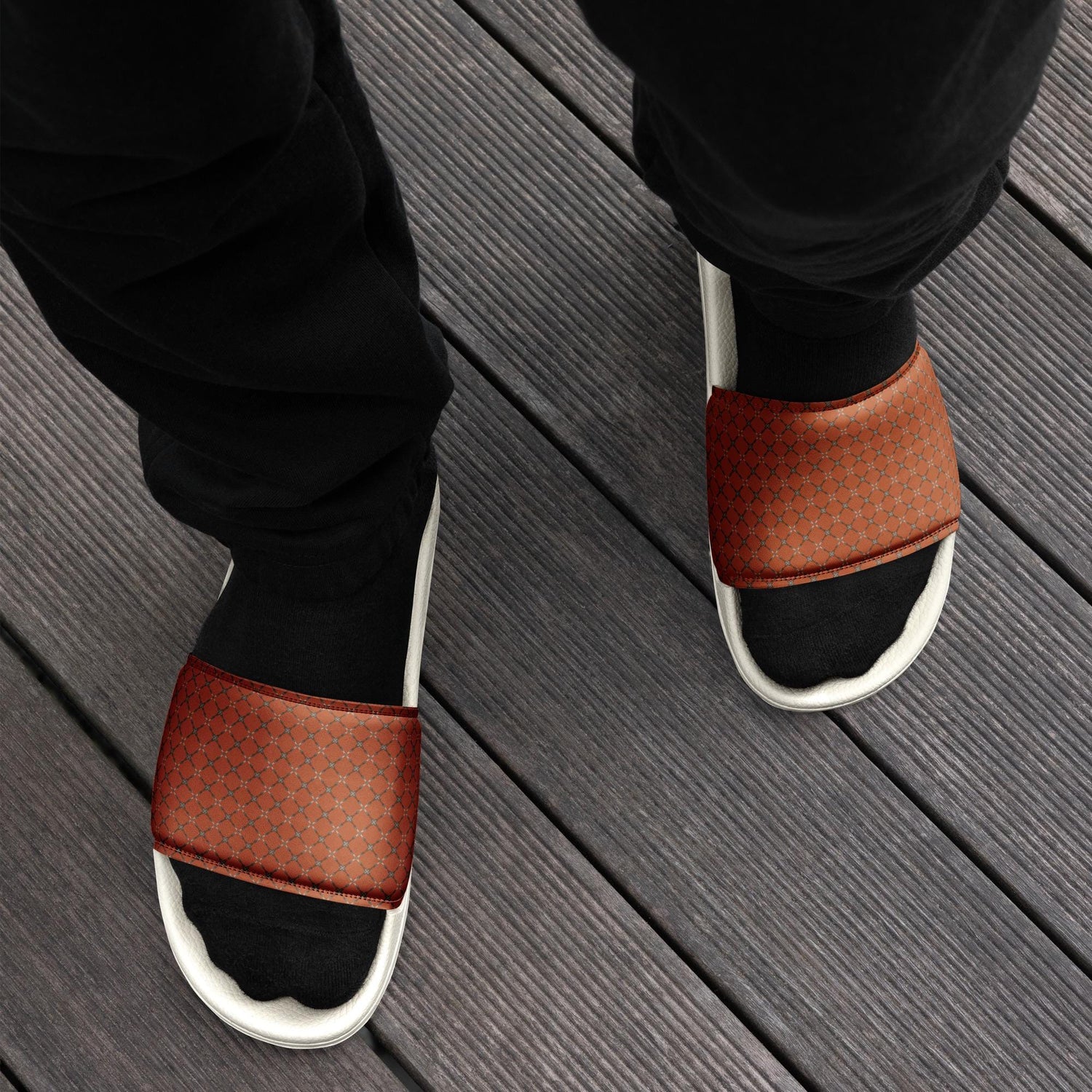Stylish Orange Geometric Men’s Slides – Comfort Meets Bold Design
