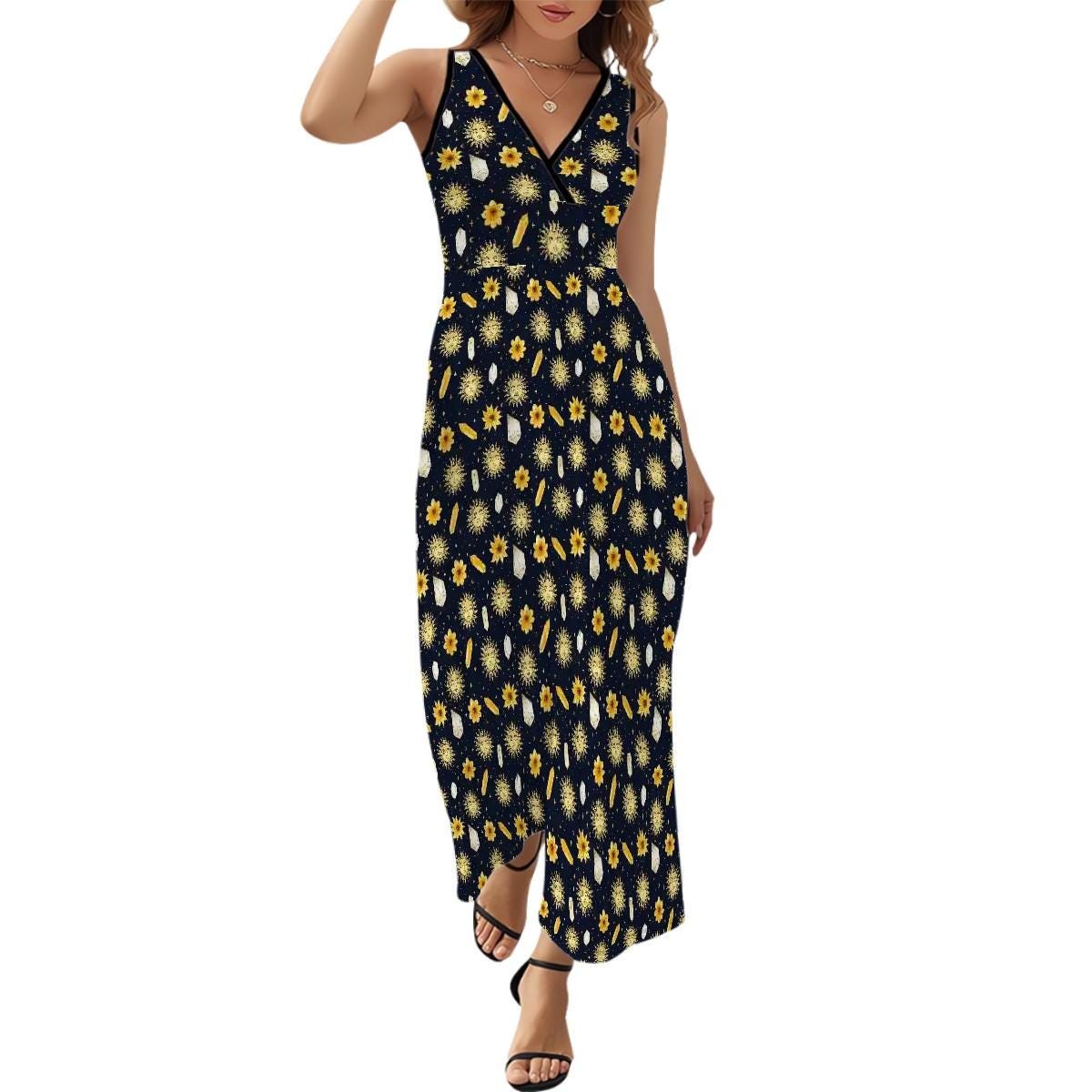 Womens Light Breezy ClassyySleeveless Celestial Pattern Design Maxi Dress | Great Gift for Her