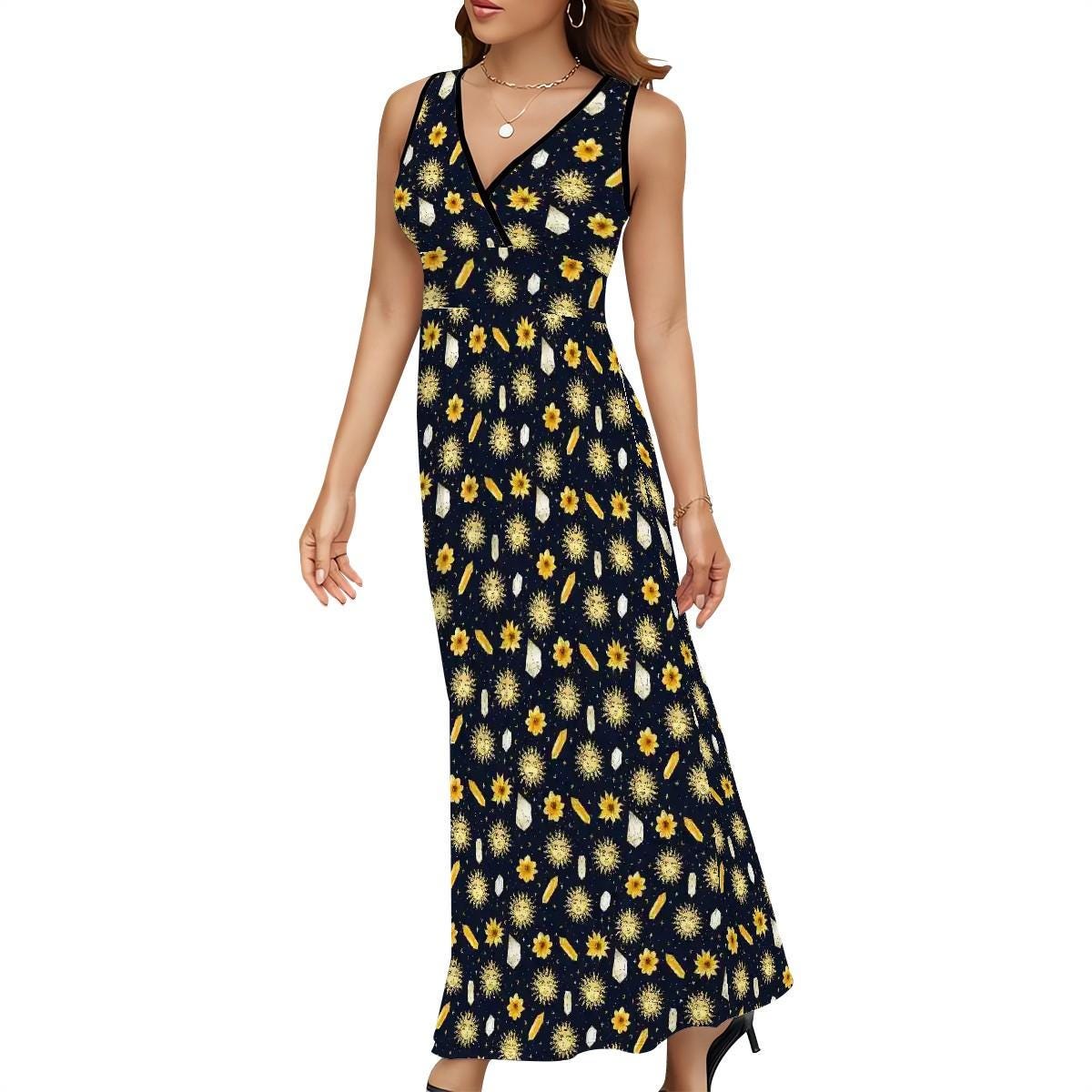 Womens Light Breezy ClassyySleeveless Celestial Pattern Design Maxi Dress | Great Gift for Her