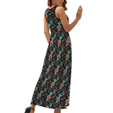 Floral Seamless Print Sleeveless Maxi Dress – Boho Chic Summer Dress for Women, Beach Wedding Guest Dress, Long Flowy Dress