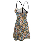 Womens Crotchet Sublimation Print Design Short Spaghetti Strap A-Line Dress | Great Casaual Floral Pattern Print Design