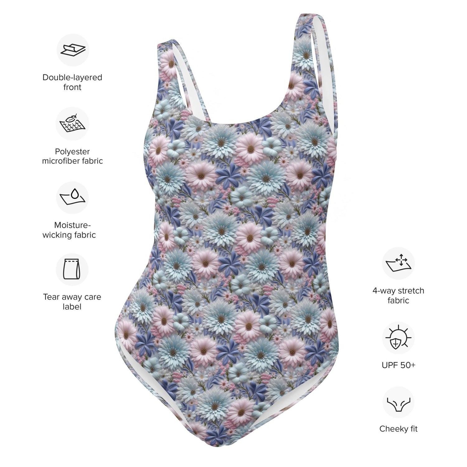 3D Floral One-Piece Swimsuit – All-Over Print Bathing Suit – Women’s Summer Beach Swimsuit – Sexy High-Cut Swimwear – Vacation Swim Suit
