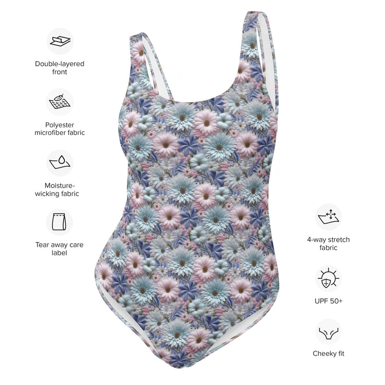 3D Floral One-Piece Swimsuit – All-Over Print Bathing Suit – Women’s Summer Beach Swimsuit – Sexy High-Cut Swimwear – Vacation Swim Suit