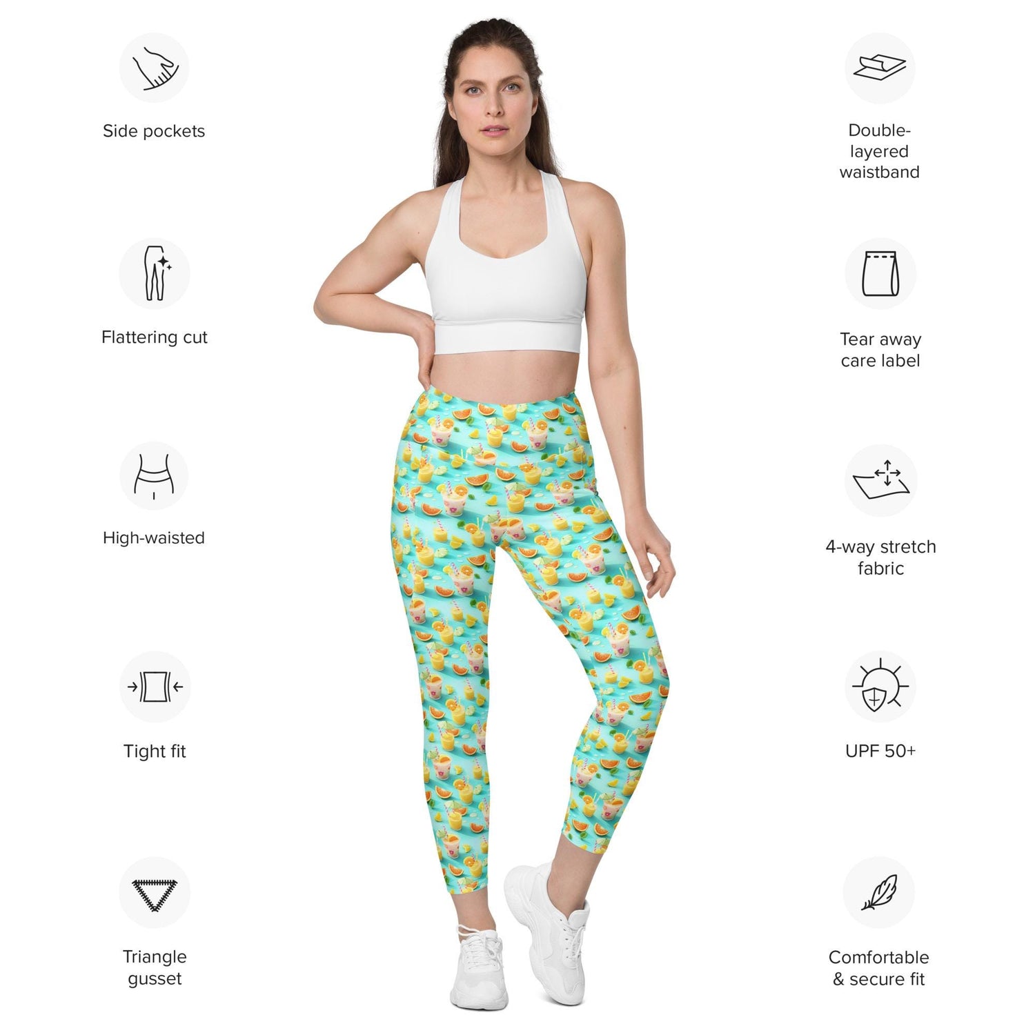 Vibrant Summer Fruity Delight Leggings with Pockets – Fun Printed Yoga Pants, Women&