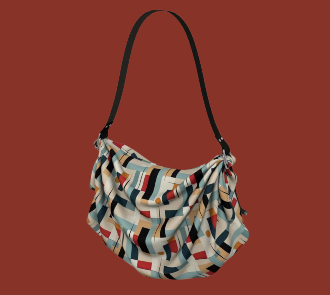 90s Geometric Print Origami Tote Bag – Foldable Reusable Grocery Shopper – Retro Y2K Pattern Tote – Lightweight Eco-Friendly Beach Bag