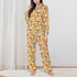 Ladies Spring Summer Bright Yellow Floral Long Sleeved Pajama Set