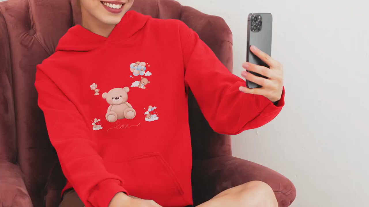 Unisex Heavy Blend Hooded Sweatshirt, Back to school soft cozy casual cute minimalist teddy bear hoodie sweater for her or him