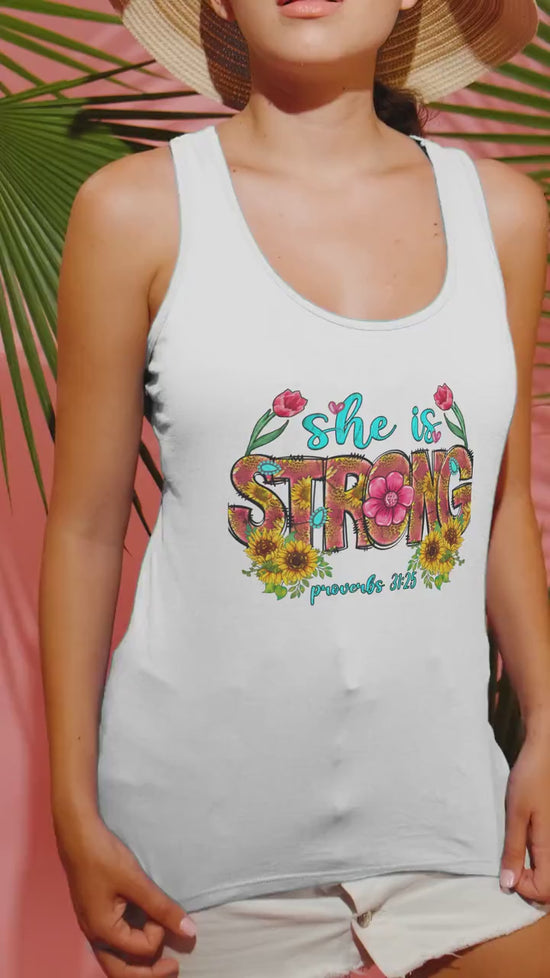 Strong women handmade beach cute Christian faith proverbs bible  verse athletic casual everyday summer look racer back tank top great  gift