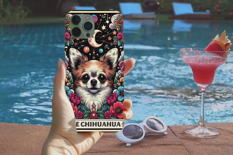 Tough Cases, Iphone 15 cute dog celestial Tarot Card hard shell cover, Iphone 14 stylish decor, Chihuahua dog portrait, cute pet portrait
